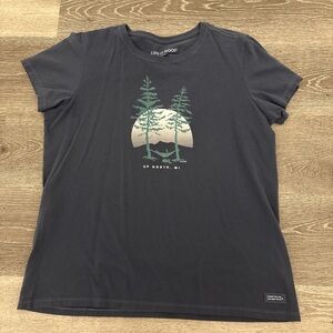 Life is Good Gray/navy Graphic camping woods T-Shirt